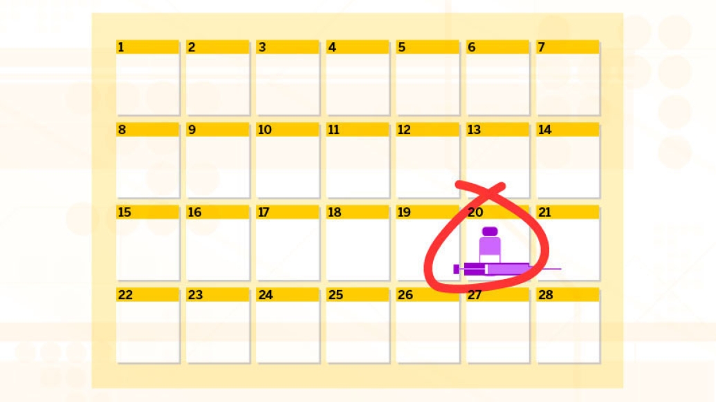 Calendar with vaccination date circled in red
