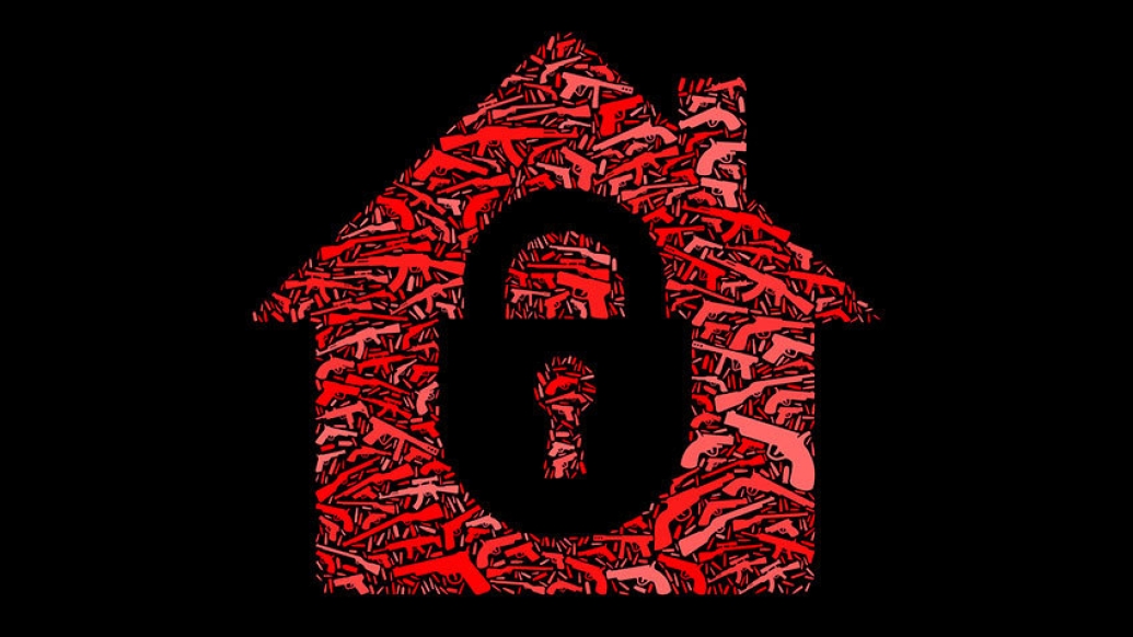 red house outline with gun lock outline