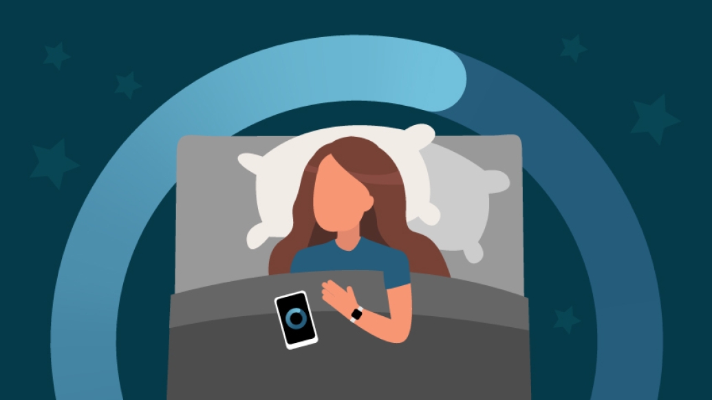Graphic of woman sleeping with iPhone in her hand